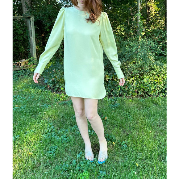 Maria McManus Size 2 Gathered Shoulder Mini Dress Lemon Ice Long Sleeve NWT $990 - Picture 3 of 16